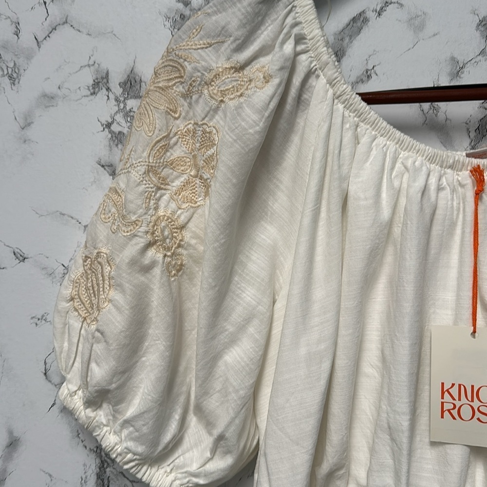Knox Rose Women’s 3/4 Sleeves Embroidered Dress Beige With Pockets Size XXL - Picture 6 of 10